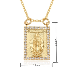Θρησκευτικό μενταγιόν Guadalupe 18k επιχρυσωμένο με ζιργκόν και αλυσίδα σταυρού