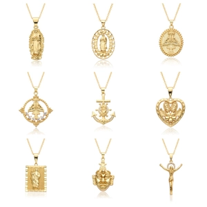 18K Gold Plated Copper Zircon Religious Pendant Necklace For Women Saint Jude Virgin Mary Jesus Anchor Cross Vintage Jewelry