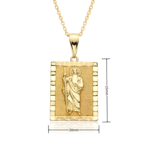 18k gold plated religious saint pendant necklace with St Jude relief on O-chain