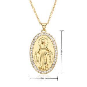 Pendentif Vierge Marie en cuivre plaqué or 18k avec sertissage de zircons étincelants