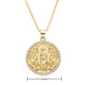Collar de la Virgen María en cobre bañado en oro de 18k con halo de circonitas, tamaño 22mm