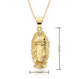 Golden Virgin Mary pendant necklace in 18k copper with 37mm by 15mm dimensions