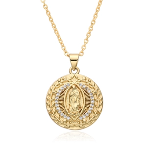 Primer plano del colgante religioso Virgen María con micro-pavé de circonitas blancas