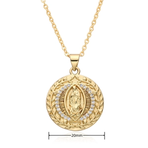 Collar religioso de la Virgen María en cobre bañado en oro de 18k con circonitas