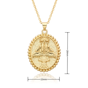 18k gold plated religious deity pendant necklace in oval shape with zircon, 28mm x 23mm