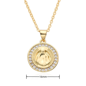 Collar medalla Virgen María 16mm chapado oro 18k con halo de circonitas blancas