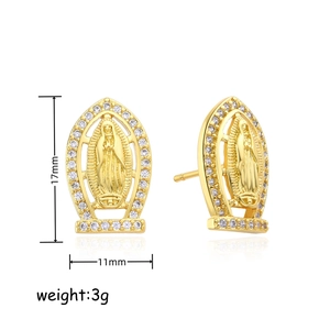 Σκουλαρίκια Παναγία 18κ χρυσό με μικρο-ζιργκόν και λεπτομέρειες διαστάσεων