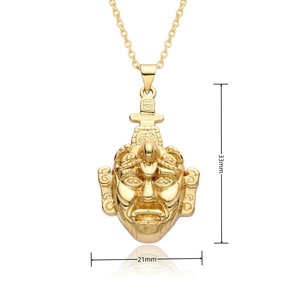 Detailed macro view of 33mm religious idol pendant in gold finish showing dimensions