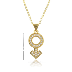 Gouden ketting met mannelijk symbool hanger en zirkonia op witte achtergrond