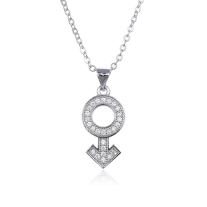 Hip hop zilveren ketting met mannelijk symbool hanger bezet met zirkonia diamanten