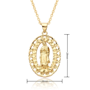 Detailed view of the Virgin Mary pendant with dimensions 29mm height and 20mm width