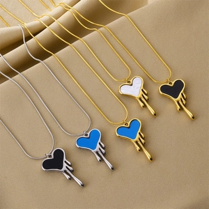 Fashion Stainless Steel Melted Heart Pendant Necklace Vintage Lava Design Enamel Dripped Jewelry For Women Daily Party Accessory