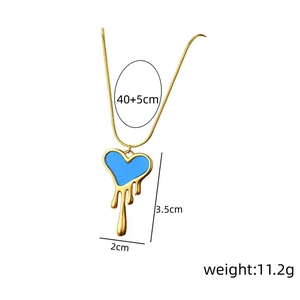 Lava drip gold heart necklace with blue enamel pendant and snake chain dimensions