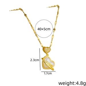 Vergulde ketting met hartvormige hanger met Luck gravure en 40+5 cm verstelbare ketting