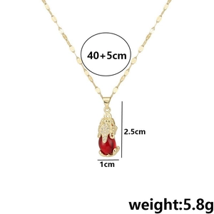 Vintage gold titanium steel Pixiu necklace with red agate and zircon, 40+5cm length