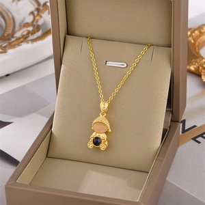 Luxury Titanium Steel Little Buddha Pendant Necklace For Women Gold Plated Zirconia Heart Sutra Projection Jewelry Gift