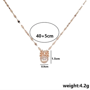 Rose gold titanium steel necklace featuring a dynamic dancing stone reindeer pendant