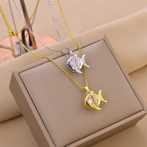 Stainless Steel Fish Pendant Necklace For Women Elegant Zircon Hollow Goldfish Chain Necklace Sweet Light Luxury Jewelry