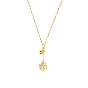 Collier en Y chic en acier titane doré avec pendentifs trèfle à quatre feuilles et cristaux
