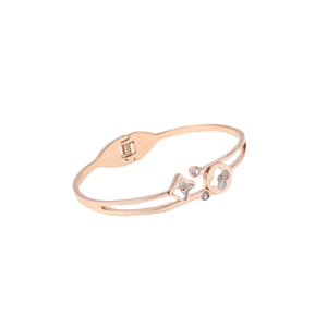 Elegant rose gold titanium steel open bangle with mother of pearl clover and crystal accents