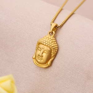 Collar Con Colgante de Cabeza de Buda de Oro y Acero de Titanio Con Cadena de Caja Joyería Religiosa para Hombres Mujeres