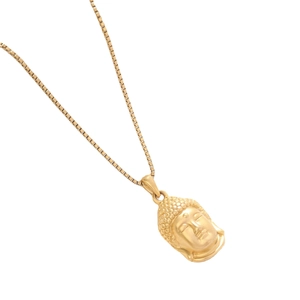 Colgante cabeza de Buda dorada con cadena de acero inoxidable para hombres y mujeres