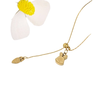 Golden titanium steel snake chain necklace with cute rabbit and carrot charms