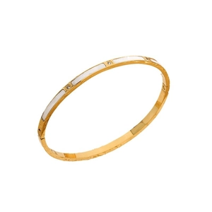 Golden stainless steel bangle with white shell inlay and sparkling cubic zirconia diamonds