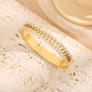 Luxury Titanium Steel Double Row Zircon Bangle For Women Gold Rose Gold Silver Plated Stainless Steel Cuban Link Bangle Bracelet Jewelry Gift