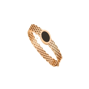 Titanium steel openwork mesh bracelet in rose gold finish with black oval centerpiece