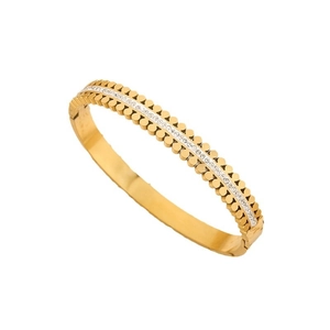 Gold plated titanium steel bangle with double row studs and zircon inlay for women