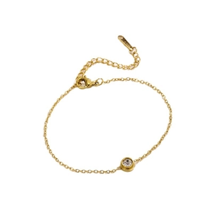 Minimalist 18K gold plated titanium steel necklace with a round clear zircon pendant