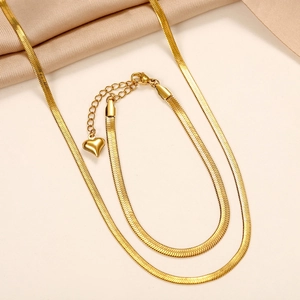 Minimalist Stainless Steel Herringbone Chain Necklace For Women Elegant Gold Silver Plated Blade Link Jewelry Fashion Accessory