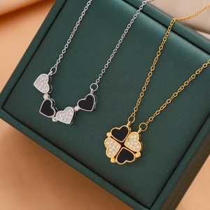 Dual-style titanium steel clover heart necklace in gold and silver plating