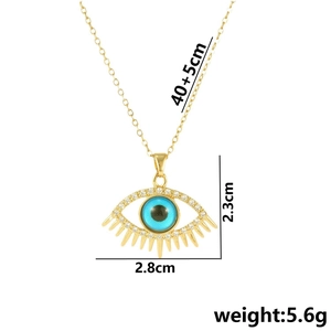 Vergulde Turkse Evil Eye hanger ketting met blauw oog en witte zirkoon wimper details