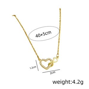 Titanium steel heart and infinity necklace with gold plating and white cubic zirconia