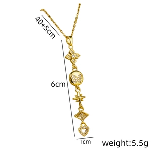 Gold multi-element lucky clover heart pendant necklace with dimensions and weight info