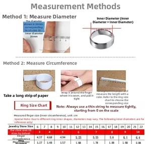 Ring size measurement guide with US sizing, diameter and circumference chart
