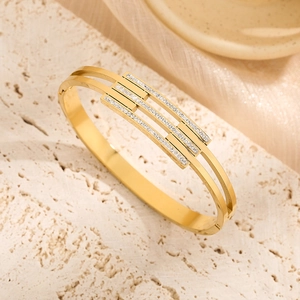 Titanium Steel Rhinestone Open Bangle Bracelet For Women Modern Geometric Hollow Design Minimalist Fashion Luxury Jewelry