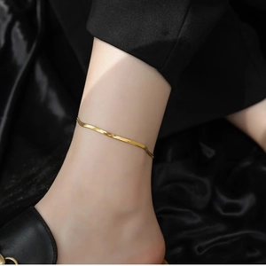 Minimalist 18K gold plated stainless steel flat snake chain anklet for a sleek look