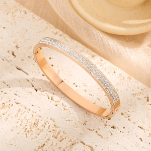 Elegant rose gold titanium steel bracelet with three rows of sparkling crystal stones