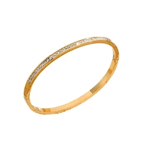 Polished titanium steel hinge bangle for women with sparkling pavé cubic zirconia