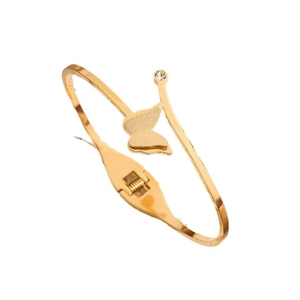 Minimalist 18k rose gold plated stainless steel butterfly bangle with a small sparkling crystal