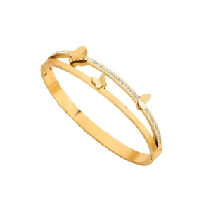 Double-layered butterfly bangle with crystal diamonds and gold-plated finish