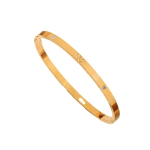 Elegant rose gold titanium steel bracelet with double heart engraving and zircon inlay