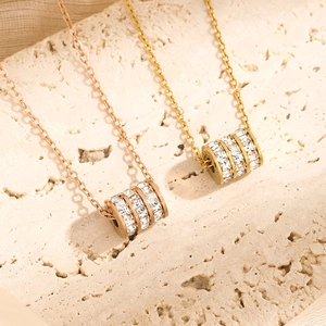 Titanium Steel Small Waist Cylinder Pendant Necklace With Zirconia Rhinestones Minimalist Gold Rose Gold Jewelry For Women