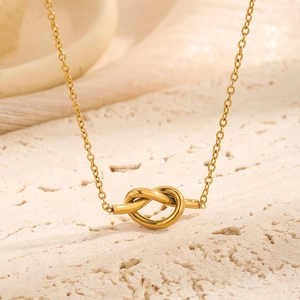 Minimalist Titanium Steel Rope Knot Pendant Necklace Stud Earrings Gold Silver Plated Vintage Jewelry For Women Daily Wear