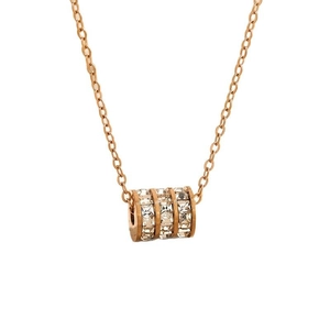 Rose gold titanium steel necklace with triple cylinder pendant encrusted in cubic zirconia