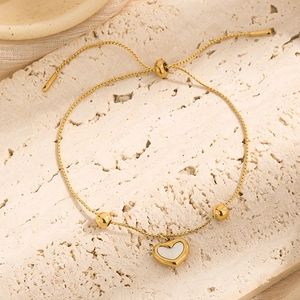 Ensemble de Bijoux Coeur en Acier Inoxydable Coquille Plaqué Or Collier Pendentif Bracelet Réglable Boucles d'Oreilles Femme