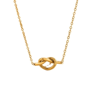 Minimalist 18K gold plated stainless steel knot pendant necklace on white background